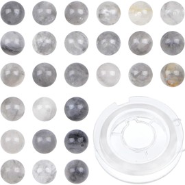 Bymitel 210pcs Natural Crystal Beads Stone Gemstone Round Energy Healing Loose Beads with Stretch Cord for Jewelry Making Bracelets Anklets (Cloud Crystal Quartz, 6mm 210pcs)