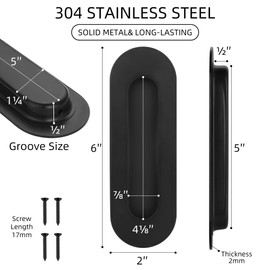 Malimali 6 Inch Oval Black Pocket Door Pull, Stainless Steel Finger Flush Pulls for Closet, Sliding Barn Door Handle Hardware (2 Pack)