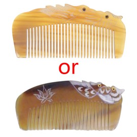 GROOMY Horn Comb, New Luxury Natural Horn Hair Comb Craft with Mandarin Duck Carvings Handle-Yellow-2