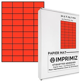 1000 Labels 52.5 x 29.7 mm Neon Red, 40 Labels Per Sheet – 25 Sheets A4 for Laser and Inkjet Printers