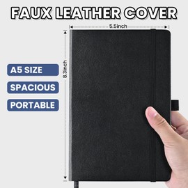 SUIN Lined Journal Notebook, Leather Hardcover Journal for Work, School, Travel - College Ruled, 5.5x8.3 Inch, 160 Pages, 100 GSM Paper, Black, 6-Pack