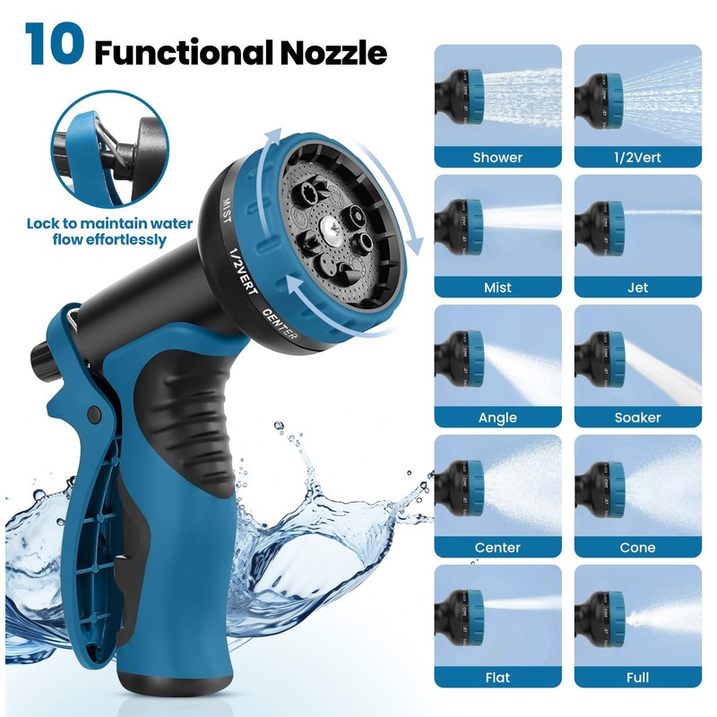 Garden Hose 50FT, Water Hose with 10 Function Nozzle, Garden