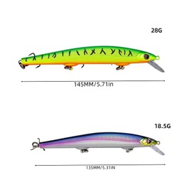 ASYHV 3D Minnow Suspending Shallow Diving Lure – Far Throw Fishing Bait for Freshwater and Saltwater Fishing – Ideal for Mandarin Fish, Bass 2PC(135MM+145MM) (Gelbgrün+blaulila)