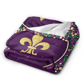 Purple Golden Fleur De Lis Blanket Soft Lightweight Throw Blankets Cozy Flannel Bed Throws for Sofa Couch Travel Home Room Bedroom Decor Gifts for Kids Women Adults 50"x40"