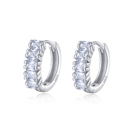 SLUYNZ 925 Sterling Silver Huggie Stud Earrings for Women Teenager Girls 1.4 cm Hoop Earrings Shiny CZ Hoop Earrings, Sterling Silver