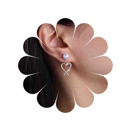 TseenYi Heart Rhinestone Crystal Dangle Earrings Gold Pearl Studs Earrings CZ Heart Drop Hoop Earrings Love Heart Cz Sparkly Earrings Shine Weddings Earrings Jewelry for Women and Girls