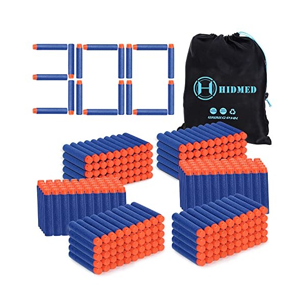 HIDMED Blaster Darts, 300 Pack Refill Bullets for Nerf N-Strike
