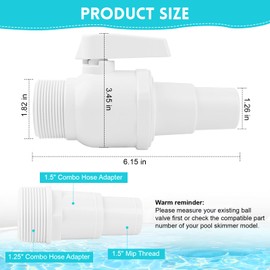 2 Way Ball Valve for Pool Compatible with Hayward SP0729 with Universal Combo Hose Adapter Compatible with Hayward SPX1091Z7 or SPX1091Z4 Plumbing Maximum 50 Psi Pressure Rating