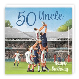 Hunts England - 50th Uncle Rugby Birthday Card - Milo's Gallery - Age 50 Sport Fun Birthday Card For Uncle - Birthday Card For 50 Year Old Rugby Fan - Age Fifty