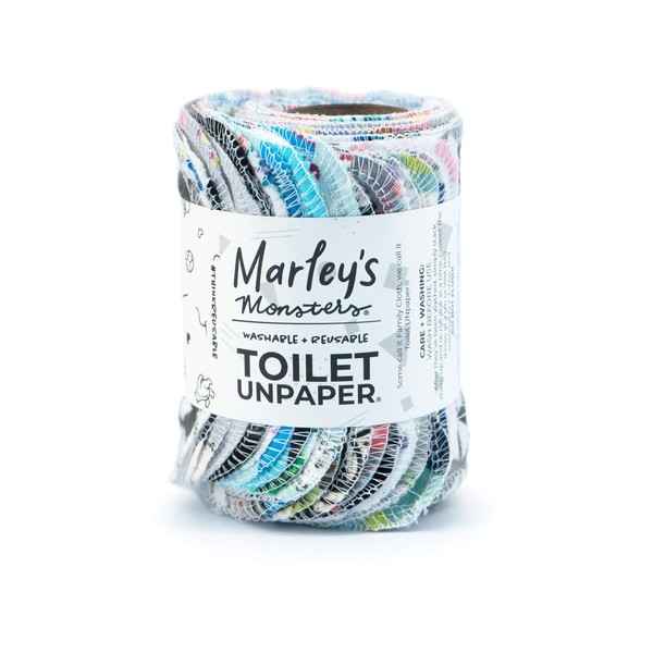 Marley's Monsters Toilet UNpaper - 24 count roll, Reusable Toilet Paper - Absorbent Bidet Cloth Wipes (Surprise Print)