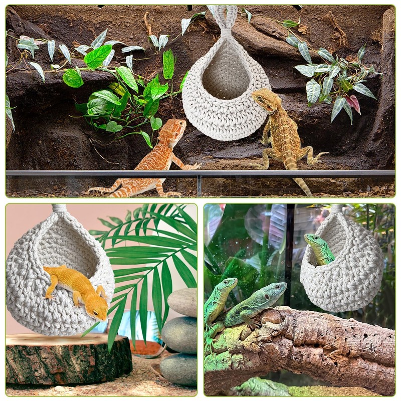 PINVNBY Bearded Dragon Hammock, Wall-Mounted Snake Hammock with Adhesive Hook