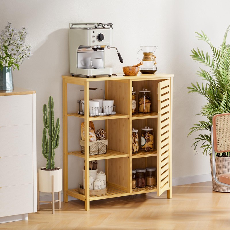 HITNET Bathroom Floor Cabinet, Bamboo Storage Cabinet with Door and