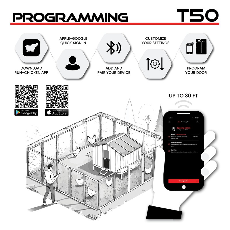 RUN-CHICKEN Door T50 – Automatic Chicken Coop Door Opener, Battery