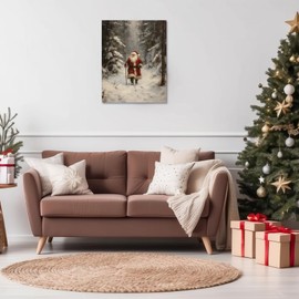 Christmas Wall Decor, Winter Wall Art Decor Xmas Canvas Wall Art Prints, vintage christmas Santa decor,christmas pictures wall decor, Christmas Wall Decorations for Bedroom, 11x14 Inches Framed
