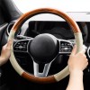 XUKEY Beige Leather Car Auto Steering Wheel Cover Wood Grain