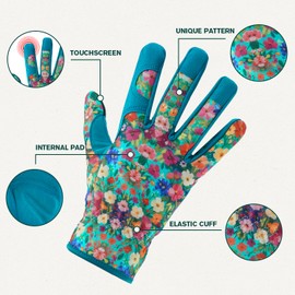 IYICLOTH Gardening Gloves for Women, Breathable Leather Garden Gloves with Grip, Thorn-Proof Puncture-Resistant Floral Printed Yard Work Gloves