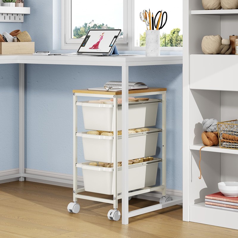 KINGBOARD Slim Rolling Cart with 3 Drawers, Metal Utility Storage