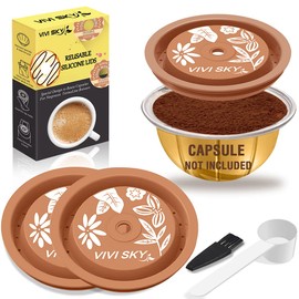 VIVI SKY Reusable Coffee Capsule Lids Work with Nespresso Pods Vertuoline,Food Grade Silicon Caps Used for Every Sizes of Reusable Nespresso Refillable Capsule(Silicon Vertuoline Lids- 3PCS)