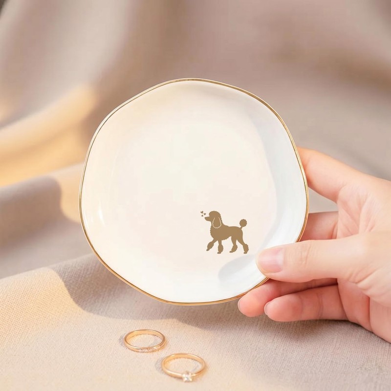 Poodle Jewelry Dish Tray for Dog Lover,Ceramic Trinket Tray, Key