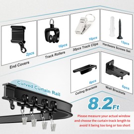 KOLAKO Ceiling Curtain Track, Flexible Bendable Curtain Track Wall or Ceiling Mount, Black 8.2Ft Curved Curtain Tracks System Sliding RV Shower Curtain Rail Track with Clips, Room Divider