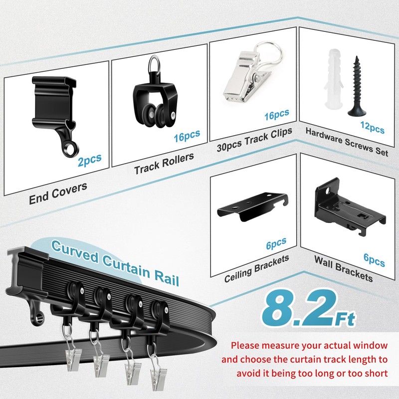 KOLAKO Ceiling Curtain Track, Flexible Bendable Curtain Track Wall or