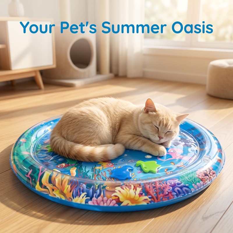 GYMMFK Tummy Time Water Mat,65cm Water Play Mat for Cats