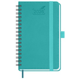 BEZEND Pocket Agenda 2026 Weekly and Monthly, 3.5" x 6" Small Planner (Jan-Dec 26) 12-Month Calendar Book, Daily Lined Space, Storage Pocket, Pen Holder, Spiral PU Leather Softcover - Turquoise