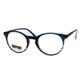 Round Keyhole Thin Plastic Horn Rim Tri-focal Progressive Reader Eyeglasses Blue Teal Stripe 1.5