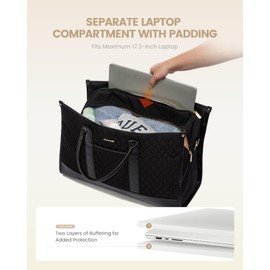 LOVEVOOK Travel Weekender Bags for Women, Quilted Carry On Duffle With Laptop Compartment Airplanes Approved, Large Overnight Bag with Toiletry Bag for Hospital Labor and Delivery, Gym, Yoga, Black