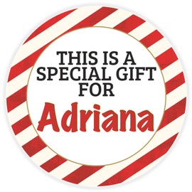 This is a Gift for Adriana - Circle Sticker Decal 3 Inch - Candy Cane Merry Christmas Gift Tag Present Tree Holiday Custom Name Santa Claus