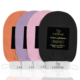 L'Exfose 4 x Peeling-Handschuh für den Körper – Handschuh aus Rosshaar-Handschuh Kessa Peeling für Körper und Gesicht aus natürlicher Viskose – entfernt abgestorbene Hautzellen und spendet