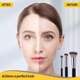 Bewudy Set of 3 Makeup Brushes, Foundation Brush and Concealer Brush, Professional Synthetic Fibre Makeup Brush for Liquid Foundation, Cream, Powder, Blush