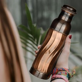 Copper Water Bottle For Drinking Pure Copper Bottle 1000 ml Copper Vessel With Carrying Bag For Sports, Yoga, Ayurvedic Copper Bottle for Gym,Office,Hiking - Pack of 2, (Natural Curve Bottle)