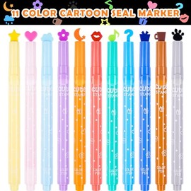 NiArt Paquete de 11 bonitos resaltadores de color caramelo con mini puntas de sello para colorear, dibujar, ilustrar, escribir en diario y manualidade