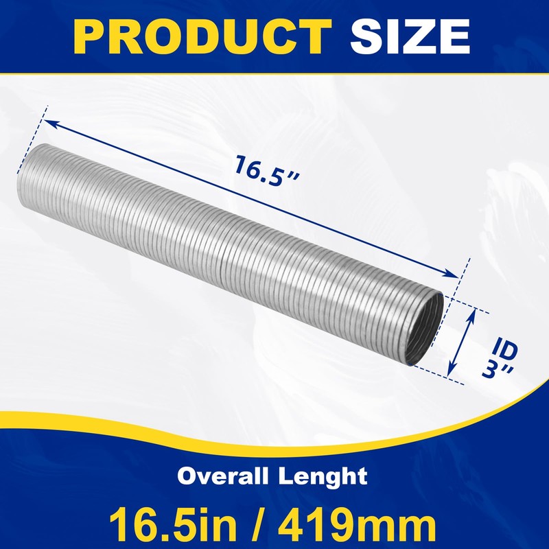 Piclafe 3" x 16.5" Length Universal Exhaust Flex Pipe, 3