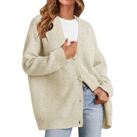 MEROKEETY Women's Cardigan Sweaters 2024 Fall Open Front Oversized Button V Neck Loose Soft Knit Outwear, Apricot, L