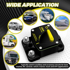 BULVACK 200 Amp Circuit Breaker with Manual Reset Switch for Marine RVs Yacht Trolling Boat Battery Solar System, 12V-48V DC Waterproof (150 Amps)