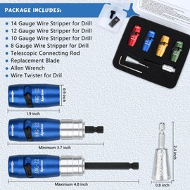 Wire Stripper for Drill, US Standard Electric Wire Stripper Tool for Drill, Wire Strippers for 8/10/12/14 AWG, Wire Stripping and Twisting Tool Set