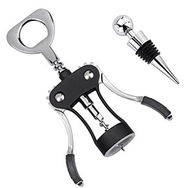 Foho - Abrebotellas de vino multifuncional, sacacorchos de ala para todas las botellas de corcho y tapas de cerveza, sacacorchos de camarero de lujo con juego de tapón para entusiastas del vino