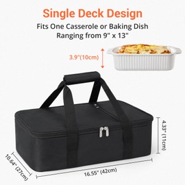 MIAOJIE Insulated Casserole Carrier for Hot or Cold Food,Pie Carrier Bag Lunch Bag Tote for Potluck Parties/Picnic/Cookouts, Fits 9"x13" Baking Dish,Single Black