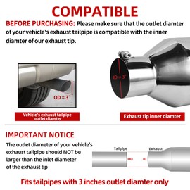 AUTOSAVER88 3 Inch Inlet Exhaust Tip, 3" Inlet 6" Outlet 15" Long Exhaust Tip, Silver Stainless Steel Finish Tailpipe