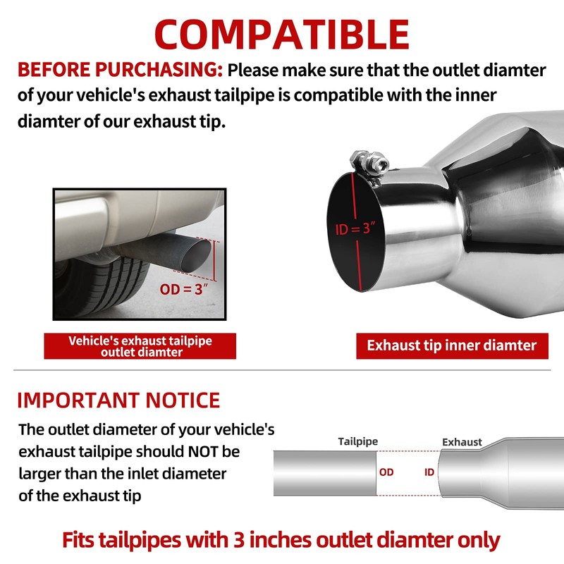 AUTOSAVER88 3 Inch Inlet Exhaust Tip, 3" Inlet 6" Outlet