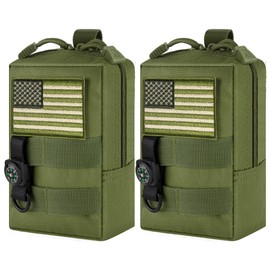 bvya 2 Pack Tactical Molle Pouch Multi-Purpose Compact Waist Pack Water-Resistant Small Utility EDC Pouch with Flag Patch for Molle Backpack, Mini Compass Included