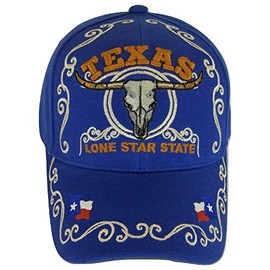 Texas Lone Star State Adjustable Baseball Cap with Flag and Longhorn (Royal)
