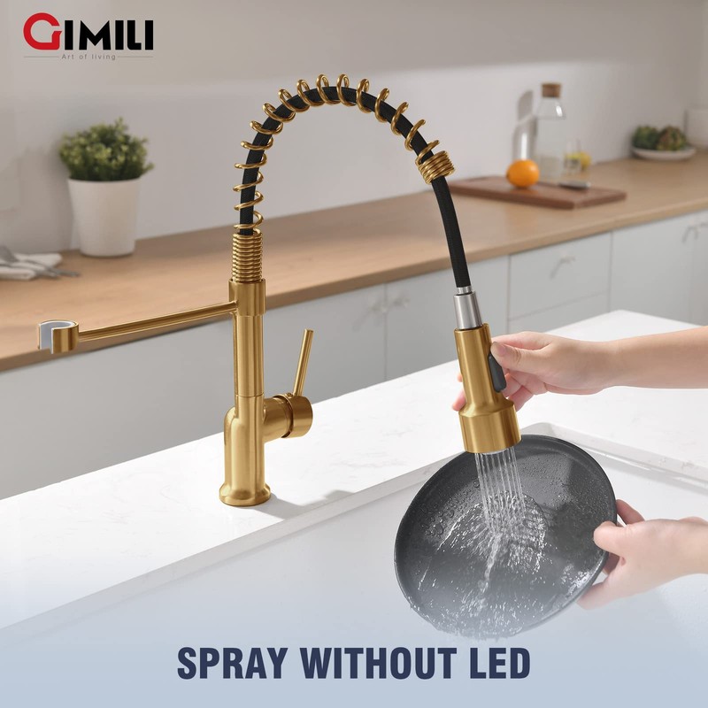 GIMILI Brushed Gold Kitchen Faucet with Pull Down Sprayer Single