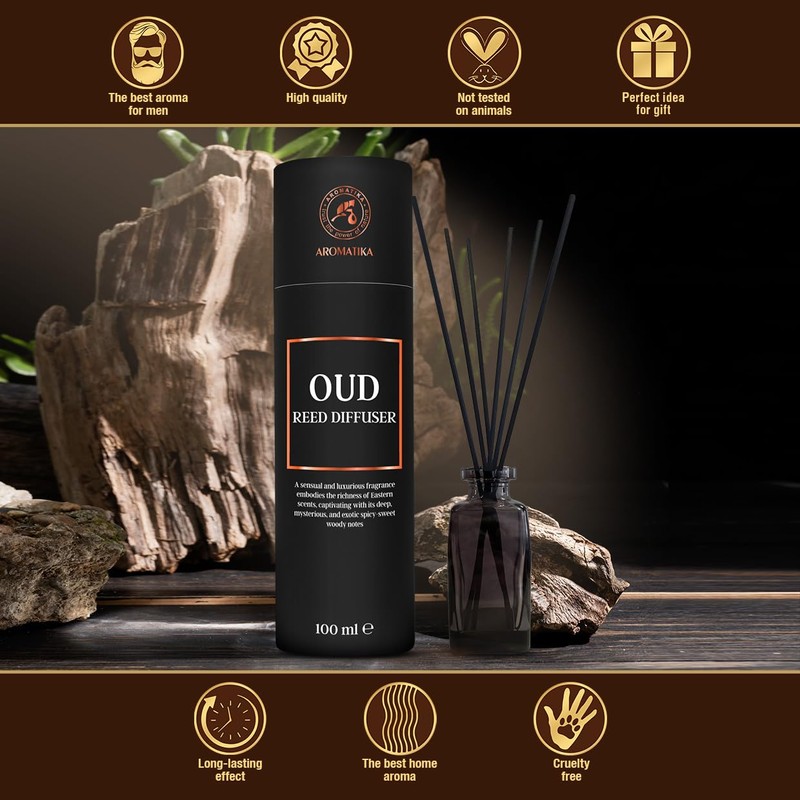 Reed Diffuser Oud 100ml - Fragrance Diffuser with Bamboo Sticks