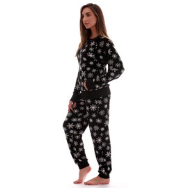 #followme Printed Velour Pajama Top with Jogger Pant 6757-10329-BLK-M