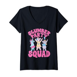 Sleepover Pajama Unicorn Slumber Party Squad V-Neck T-Shirt