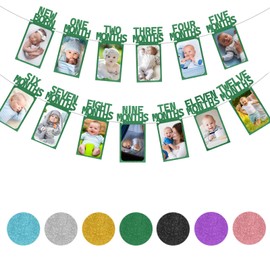 Striscione fotografico verde per il primo compleanno per neonate fino a 12 mesi, decorazione per feste, decorazione mensile per fotografie, decorazione per feste di primo compleanno