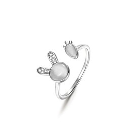 Chereda Silver Rabbit Rings for Women, Moon Stone Ring Women Adjustment Rings for Women Rings Opal Rings Silver Rings Mood Rings Rabbit